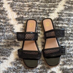 New York & Company Black Double Strap Sandals